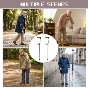 Underarm <b>Crutches</b> Grey Height Adjustable Lightweight Anti Slip For <b>Walking</b> Aid - Product Image 2