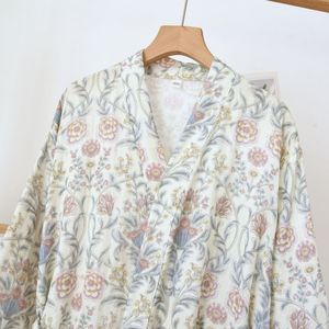 Vestaglia da Notte Donna in Cotone Gauze con Stampa Floreale Pastorale, Scollo a V, Maniche Lunghe, Asciugatura Rapida, Doppio Strato Sottile e Vestibilità Ampia, Primavera Estate, ODM - Product Image 3
