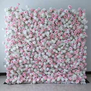 Panneau mural floral rose et blanc personnalisé A01, toile de fond 3D 5D enroulable avec fermeture éclair, <span class=keywords><strong>mur</strong></span> de fleurs artificielles en soie pour décoration de mariage - Product Image 2