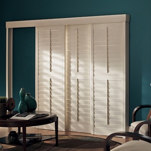 Stores de Plantation en faux bois <span class=keywords><strong>PVC</strong></span> PS pour portes coulissantes en verre, Double charnière horizontale coupe-vent de qualité supérieure - Product Image 6