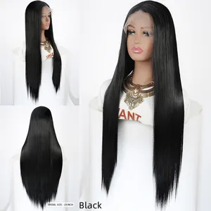 Wholesale Hot Sale 24inch Long Natural Hairline Straight Colorful Heat Resistant Synthetic Wigs Lace Front Wigs