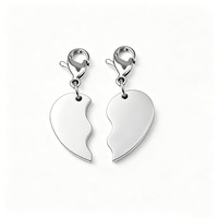 Lot de 2 pendentifs cœur brisé en acier inoxydable avec fermoir mousqueton, breloques cœur puzzle pour couple, pour bijoux DIY