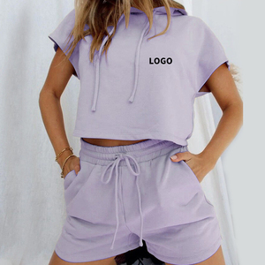 De moda Casual de manga corta con capucha y cordón de Srousers 2 piezas de las mujeres de impresión personalizada sudaderas con capucha - Product Image 6
