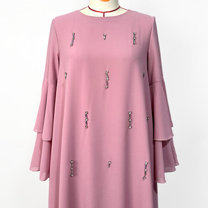 U.Chic nouvelle fleur de cerisier rose tache couture à la main strass feuille de Lotus manches asie du sud-est Robe arabe <span class=keywords><strong>Baju</strong></span> <span class=keywords><strong>Kurung</strong></span> - Product Image 4