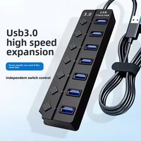Hub USB 7 en 1, séparateur haute vitesse, 7 ports, 5 Gbps, adaptateur d'alimentation avec interrupteur, câble long avec plusieurs chargeurs d'extension