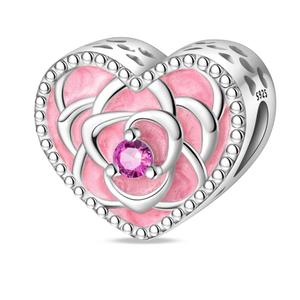 Nouveau modèle de breloque <span class=keywords><strong>cœur</strong></span> en zircon <span class=keywords><strong>rose</strong></span>, style lien familial, amour entre sœurs, accessoire de bijoux DIY pour bracelet, en cuivre plaqué argent - Product Image 6