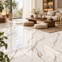 Carreaux de sol en céramique haute brillance 60x60 gris poli effet marbre blanc pour intérieur moderne, villa, salon