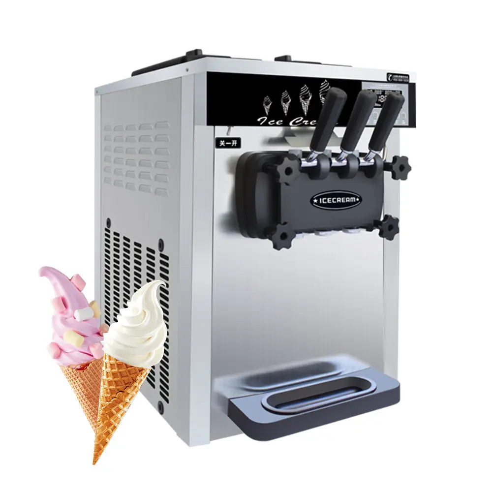Rasa komersial baja nirkarat Swirl mesin es krim beku 2 Tunggal + 1 campuran rasa lembut mesin es krim