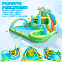Château gonflable dinosaure avec double toboggan et piscine aquatique avec souffleur