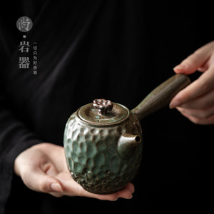 Théière en céramique à motif martelé émaillé en pierre bleue avec poignée latérale et couvercle, forme irrégulière, pour service à thé Kung Fu, usage domestique - Product Image 2