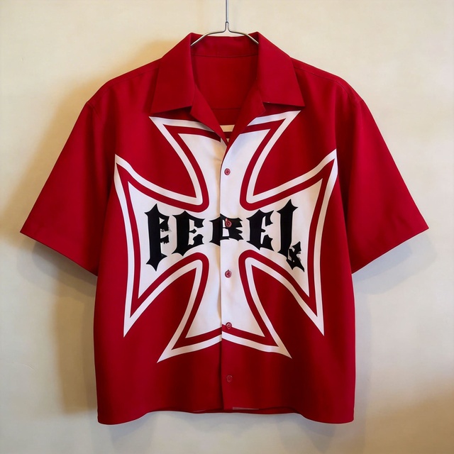 Oversized Men's Rebel Iron Cross Graphic Button Down Shirt Slogan Streetwear Wholesale