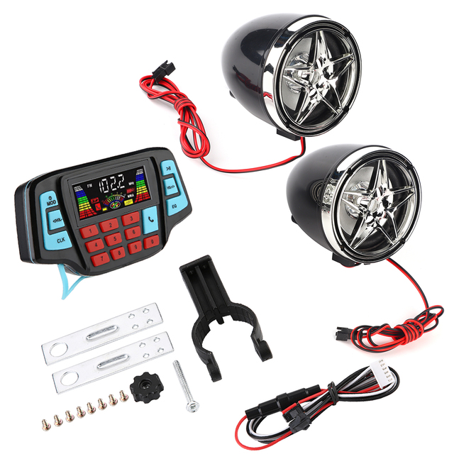 Waterproof Motorcycle BT MP3 Player Audio Stereo Speaker System USB Memory Card Carrier