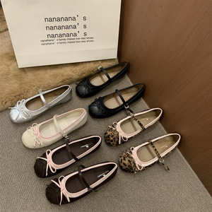 QuiteS 2026 Summer New <strong>Leopard</strong> <strong>Print</strong> Strappy <strong>Flat</strong> <strong>Shoes</strong> Fairy-style Mary Jane <strong>Shoes</strong> French Style Single Buckle <strong>Shoes</strong> - Product Image 1