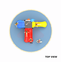 Équipement de jeu extérieur pour enfants charmant : Robot Top 2 Rider Wave Slide, Toboggan semi-enclos bleu, Toboggan Wave Slide jaune, Arche de jeu en forme de feuille