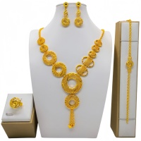 Ensemble de bijoux de mariage de luxe pour femmes et filles de Dubaï, collier, boucles d'oreilles, bague et bracelet avec motif de feuilles et de fleurs, ensemble de 4 pièces
