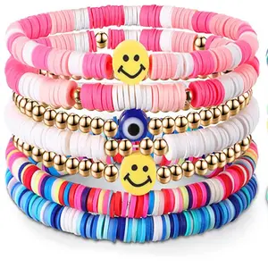Bracelet en perles de visage souriant de fruits d'argile de couleur perle d'imitation avec le kit de fabrication de bracelet élastique en céramique douce