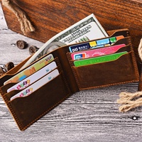 Dompet Kartu Kulit Asli Sapi Crazy Horse Mewah Grosir Pabrik, Unisex, Model Terbuka, Panjang, Tahan Air