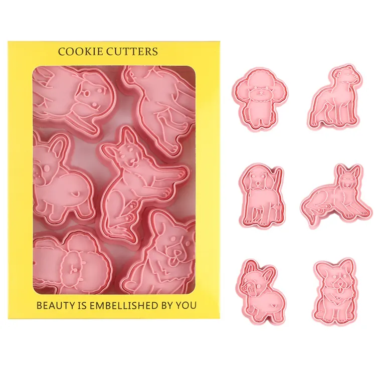 Bestverkopende Hoge Kwaliteit 3d Biscuit Mal 6 Set Cutter Cookie Mallen Grappige Plastic Biscuit Cutter Pers Stempel Suiker Mallen