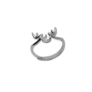 Handmade S925 Silver Open <b>Ring</b> DIY Deer Antler Deer Live <b>Pearl</b> Hollow Holder Accessories 142 - Product Image 5