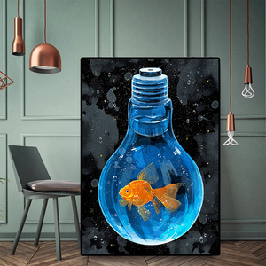 Salon décoration de la maison Cuadros Graffiti toile peintures poisson est dans l'ampoule affiches imprime images abstraites impression sur toile - Product Image 2