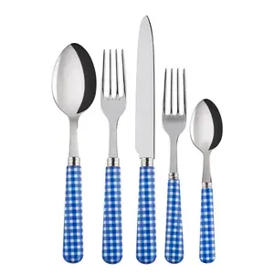 Ensemble de couverts personnalisé avec poignée colorée, motif à carreaux bleu vichy, <span class=keywords><strong>inox</strong></span>, couvert de <span class=keywords><strong>table</strong></span>, 25 pièces - Product Image 1