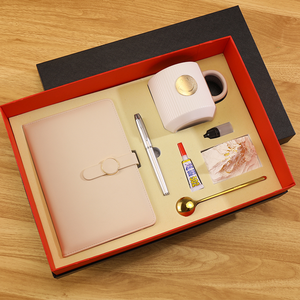Coffret cadeau professionnel de luxe avec tasse en céramique, boîte cadeau A5 en cuir PU, stylo et cuillère boîte cadeau de papeterie de bureau avec logo personnalisé - Product Image 1
