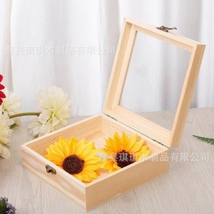 Caja de regalo de madera con tapa de cristal, caja de almacenamiento rectangular de madera de pino con cerradura para recuerdos de boda, regalos artesanales - Product Image 1