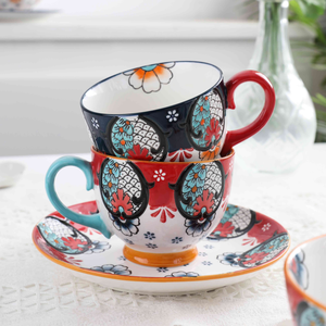 Tasse en céramique de style classique chinois, peinte à la main, motif carpes koi porte-bonheur, 16 oz, pour petit-déjeuner, café et thé au lait - Product Image 1