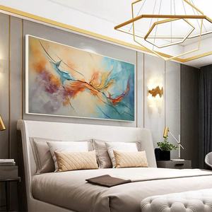 Peinture à l'huile abstraite panoramique personnalisée en bleu et orange, style corail, encadrée, neutre, contemporaine, faite à la main, décoration d'intérieur - Product Image 2