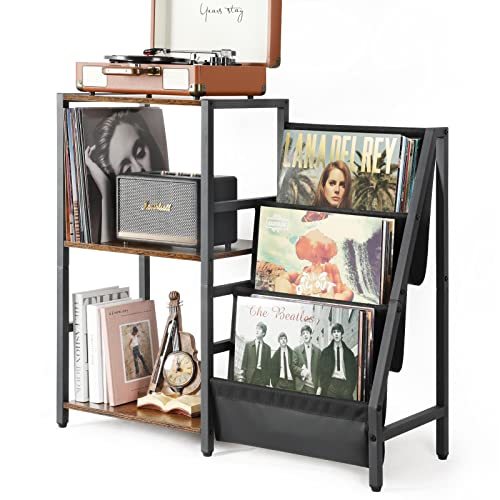 JH-Mech Vinyl Record Storage Rack Metal Turntable Stand Record Player Table 3 Tier Vinyl Record Storage Holder