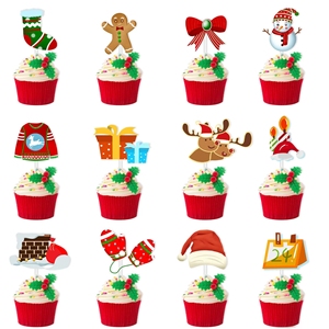 Décorations de gâteaux sur le thème de Noël, lot de 12 drapeaux pour desserts festifs, pour cupcakes et présentations de plats de fête, fournitures de Noël - Product Image 1