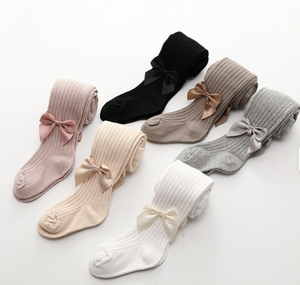 Leggings per Bambini Stile Coreano OEM, <span class=keywords><strong>Calze</strong></span> <span class=keywords><strong>a</strong></span> <span class=keywords><strong>Righe</strong></span> Verticali Traspiranti in Cotone Ecologico, Collant per Ragazze con Fiocco Spessore Standard - Product Image 1