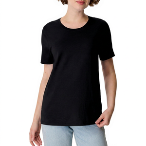 <b>Women's</b> <b>Black</b> Crew Neck Short Sleeve Regular Fit Cotton Jersey T-<b>Shirt</b> Casual Solid Color All Seasons Breathable - Product Image 1