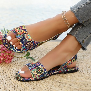 Sandalias planas étnicas bohemias con estampado para mujer, sandalias de playa informales con punta abierta y suela suave para vacaciones - Product Image 6