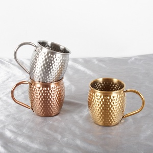 Mug à Moscow Mule en acier inoxydable 304 martelé, avec poignée en laiton plaqué or, pour boissons froides, cocktails, <span class=keywords><strong>bière</strong></span>, bar, fête - Product Image 1