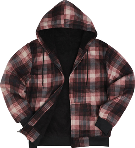 Unisex Faux Fur Flannel Hoodie Jacket Autumn Warm Coat Solid Zip-up Sherpa Hood Fleece Lined 100% Cotton Casual Knitted Front - Product Image 1