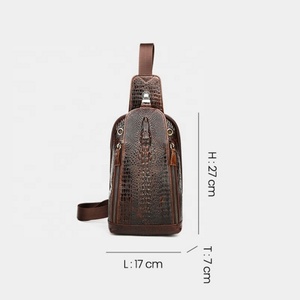 Men's <b>Chest</b> Bag Sling Bag <b>Small</b> Crossbody Genuine Leather Crocodile Shoulder Backpack for Traveling Hiking Cycling - Product Image 2