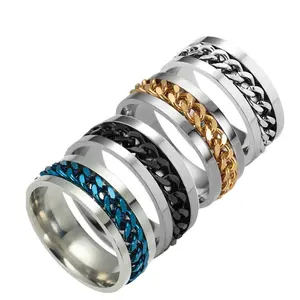Neue Titan Stahl Herren Kette drehbare Ring Druck reduzierung Männer benutzer definierte Mode Schmuck Ring