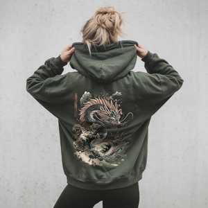 Sudadera con capucha Vintage Japanese Dragon Folklore Serpiente <span class=keywords><strong>voladora</strong></span> Sudadera de fantasía mítica Vieja - Product Image 1