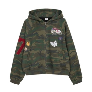 GRAVVI Camo Patch Hoodie Vintage Streetwear <b>Zip</b> <b>up</b> Sweatshirt for Men Retro <b>Jacket</b> - Product Image 2