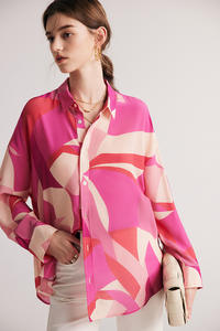 100%桑蚕シルクの高級シルクシャツ（女性用）シルクプリントロゴ入り高品質Tシャツ - Product Image 5