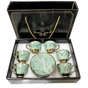 طقم قهوة وشاي من البورسلين بتصميم أوروبي حديث يتكون من <span class=keywords><strong>6</strong></span> فناجين صديقة للبيئة مع صحون مطلية كهربائيًا في علبة هدايا للاستخدام المنزلي والمناسبات والتذكارات - Product Image 1