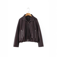 Veste moto marron haut de gamme pour femme en similicuir PU, manteau personnalisé pour l'automne et les activités de plein air