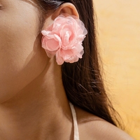 Anting-anting kancing bunga besar gaya Bohemia wanita, renda flanel warna-warni untuk pertunangan