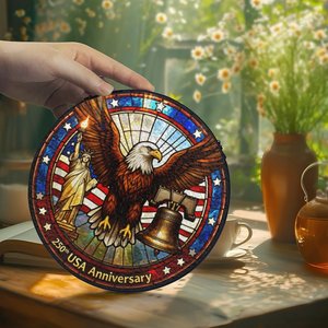 Pendentif attrape-soleil en vitrail Quarter Millennium USA, décoration de fenêtre, design Aigle Cloche de la Liberté, 250e anniversaire - Product Image 2