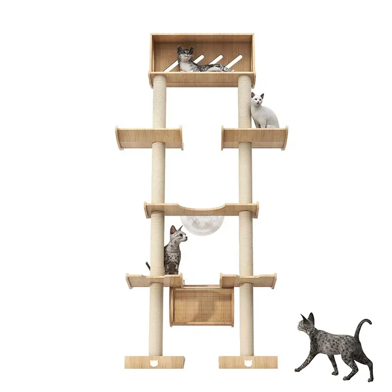 No drills needed cat climber large indoor wooden cat tree lean on the wall steady and solid cat climbing frame against the wall