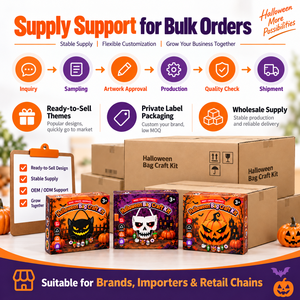 Kit de manualidades de Halloween DIY para niños: Bolsa de fieltro con dijes de gato negro, calavera y calabaza, y arcilla de secado al aire. Bolsa para dulces de Trick or Treat. Set de regalo OEM. - Product Image 6