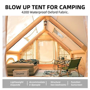 Tente de camping gonflable portable de luxe pour l'extérieur, imperméable, en tissu Oxford PVC et coton, deux chambres, résistante aux UV, <span class=keywords><strong>Tuki</strong></span> - Product Image 2