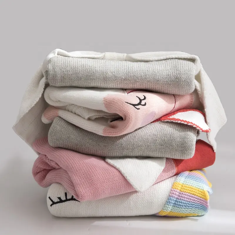 Wholesale Crochet Speckle Unicorn 100x75cm 100% Cotton Children Kid Knitted Fox Blanket for Sofa Baby Shower Gift