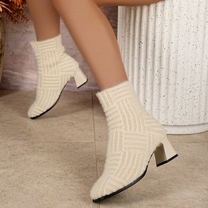 Stivaletti con Tacco Alto in Peluche Taglia 708, Stivali da Donna Autunno e Inverno in Maglia Tinta Unita con Punta Affusolata, Stivaletti Elastici - Product Image 5